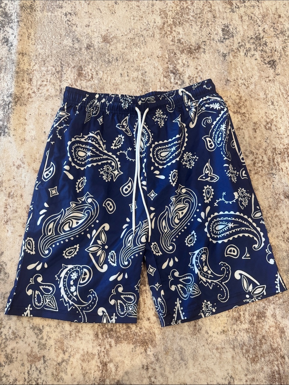 Navy Paisley Swim Shorts with Drawstring